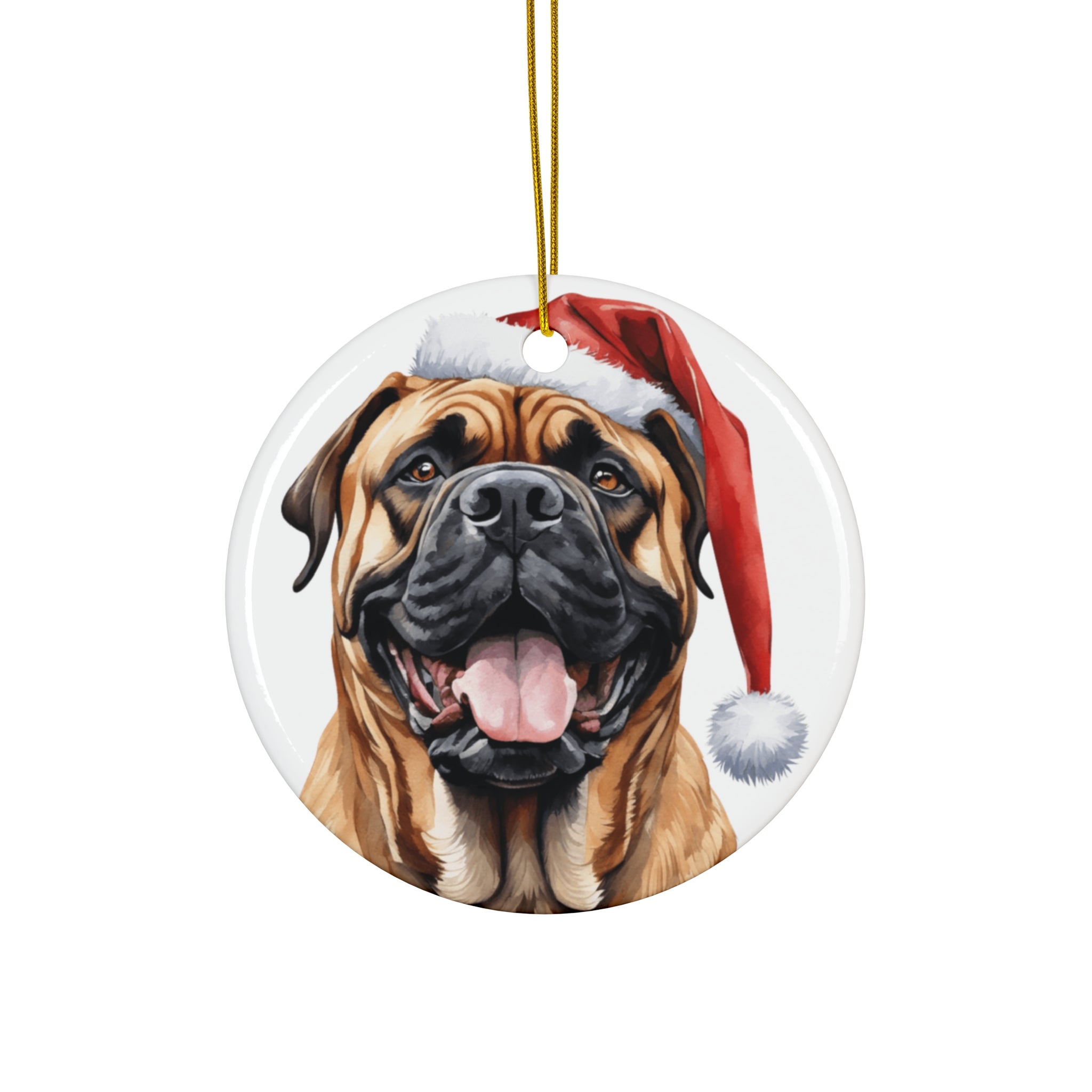 Bullmastiff Dog With Santa Hat Ceramic Disc Ornament         Item #7645113 - Buckshot's Bargain Barn