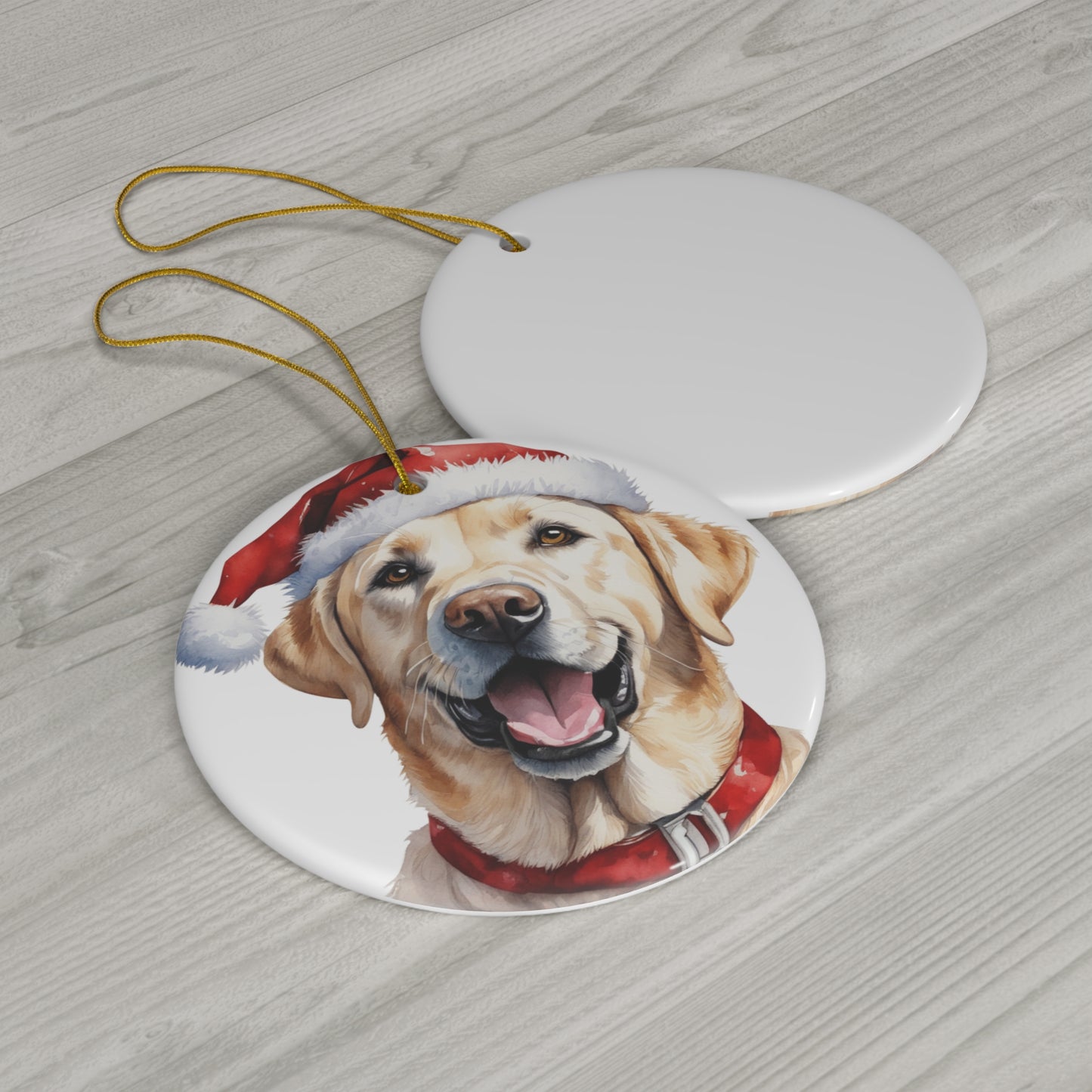 Ceramic Ornament - Labrador Retriever With Santa Hat      Item #3687549