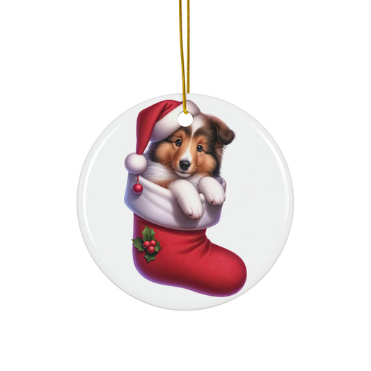 Collie Christmas Stocking Ceramic Disc Ornament     Item #7585213