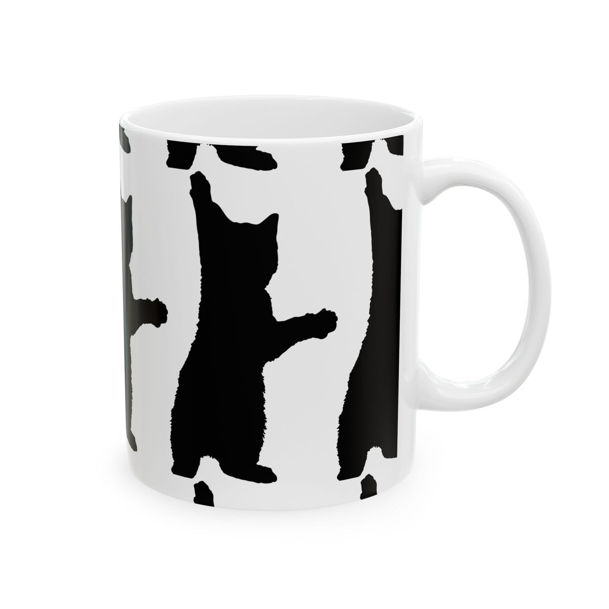 Cat Print Ceramic Mug – Black & White Farmhouse Coffee Cup 11oz    Item #791717