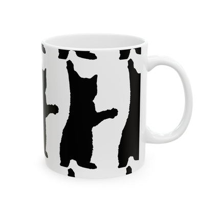 Cat Print Ceramic Mug – Black & White Farmhouse Coffee Cup 11oz    Item #791717