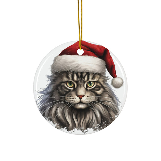 Maine Coon Cat With Santa Hat Ceramic Ornament      Item #2943961