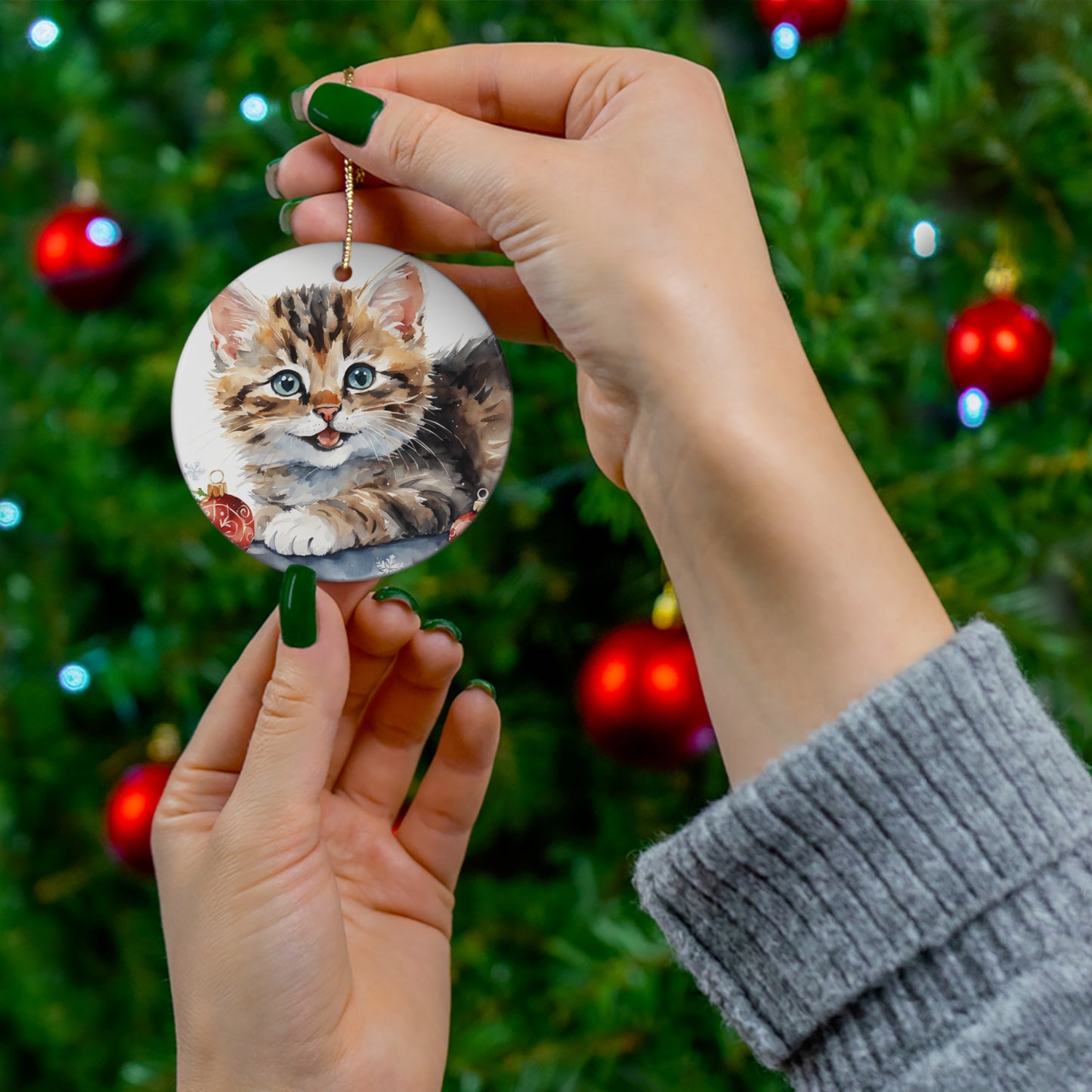 Ceramic Ornament - Christmas Cat     Item #8701488