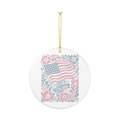 Freedom 1776-2026 Ceramic Ornament — Patriotic American Flag Floral Decoration   Item #31956