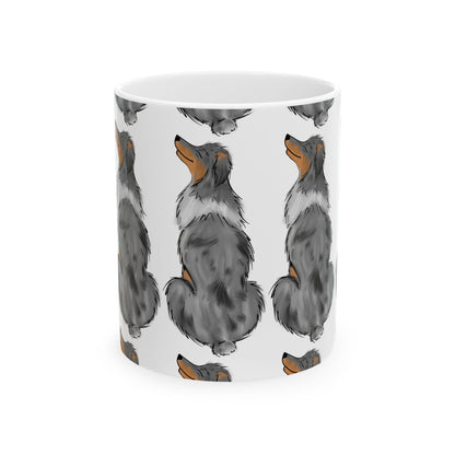 Australian Shepherd Pattern Ceramic Mug – Cute Blue Merle Dog Coffee Cup 11oz   Item #500732