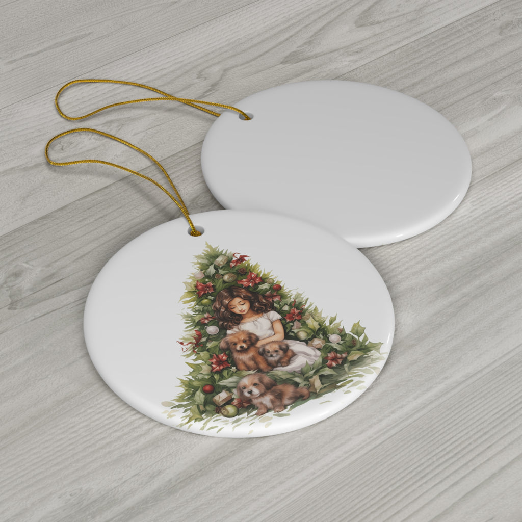 Christmas Tree With Dogs Ceramic Disc Ornament                Item #7472768 - Buckshot's Bargain Barn