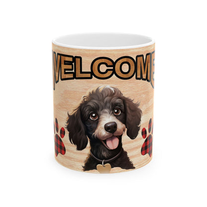 Welcome Puppy Ceramic Mug — Cute Dog Paw Print Coffee Cup 11oz   Item #347854