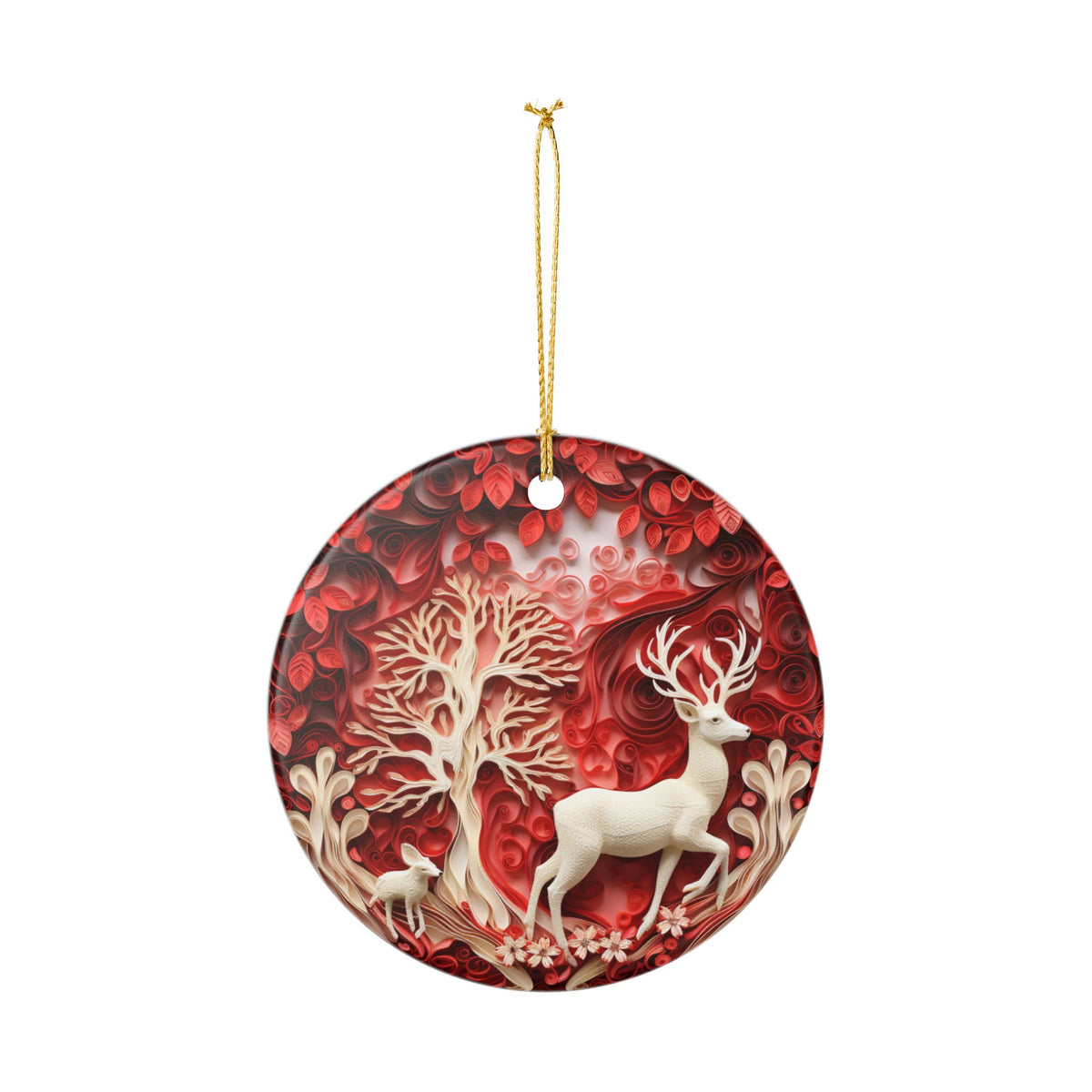Red Forest Deer Ceramic Ornament    Item #98371