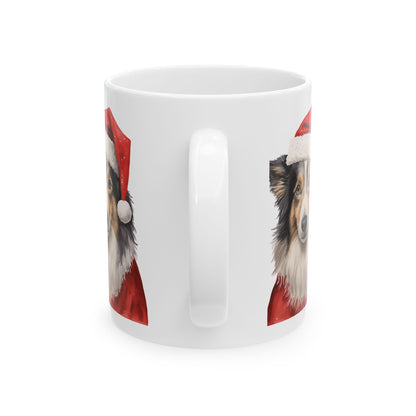 Christmas Collie Mug — Dog in Santa Hat Ceramic Coffee Cup 11oz    Item #560433
