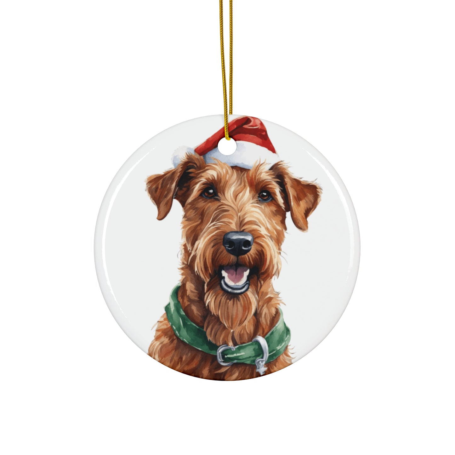 Ceramic Ornament - Irish Terrier Dog With Santa Hat      Item #6611975