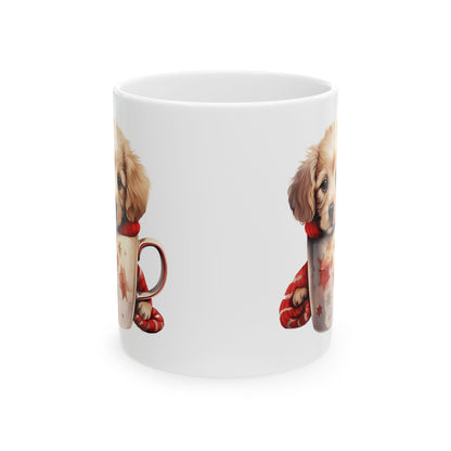 Cute Puppy With Scarf and Cup Christmas Ceramic Mug 11oz  Item #955094