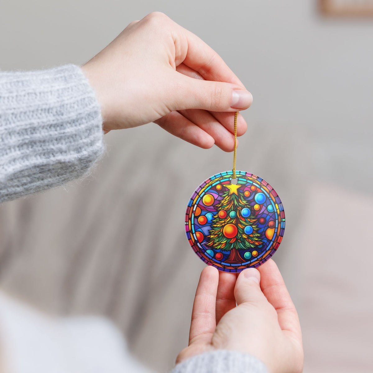 Colorful Stained Glass Christmas Tree Ceramic Ornament   Item #731784