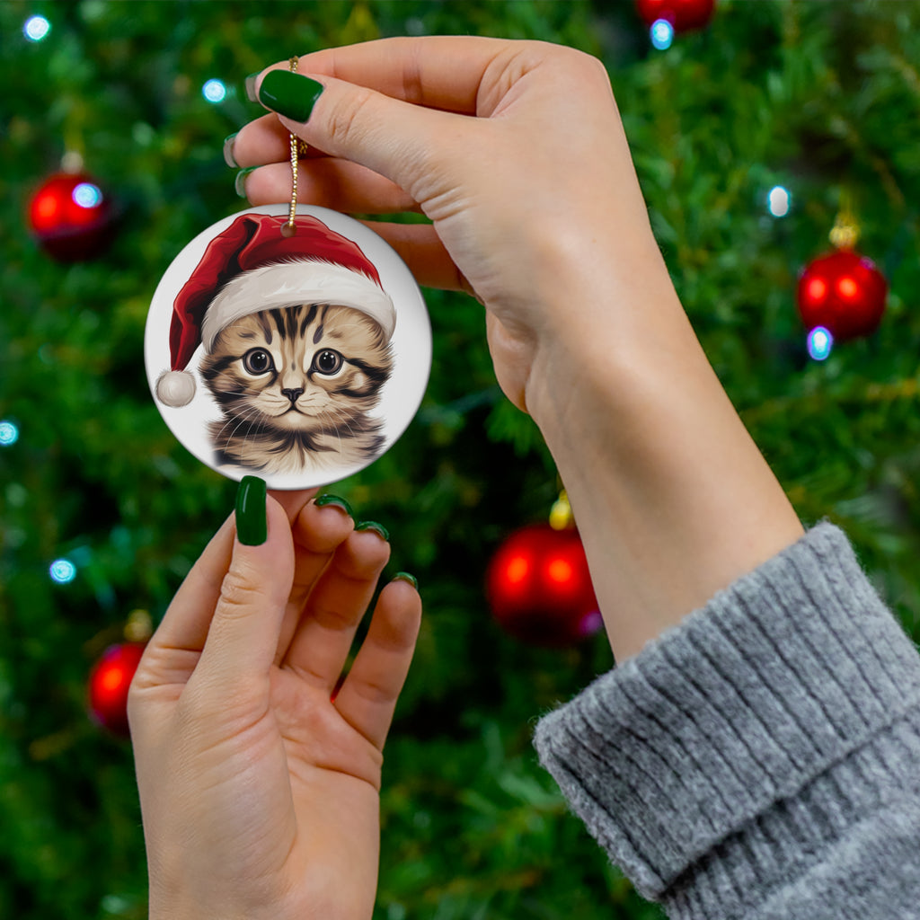 Ceramic Ornament - Bengal Kitten With Santa Hat      Item #9338539