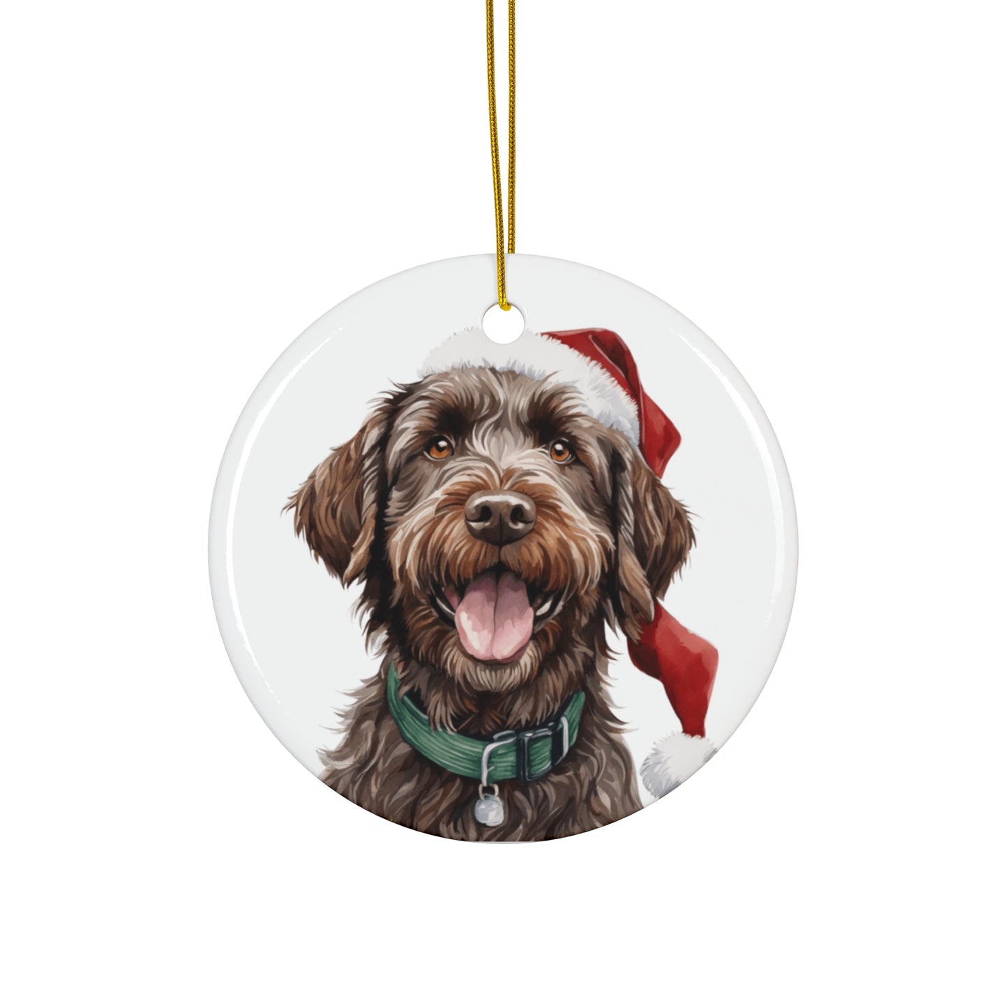 Wirehaired Pointing Griffon Dog With Santa Hat Ceramic Disc Ornament          Item #3793896