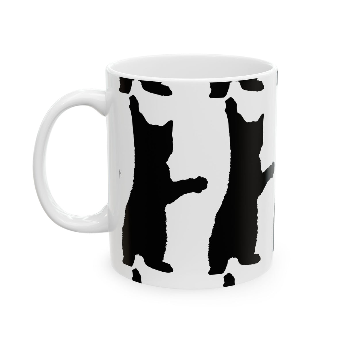 Cat Print Ceramic Mug – Black & White Farmhouse Coffee Cup 11oz    Item #791717