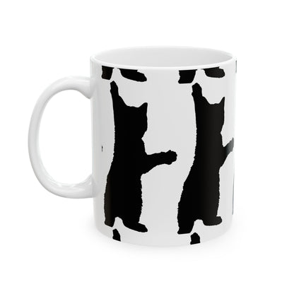 Cat Print Ceramic Mug – Black & White Farmhouse Coffee Cup 11oz    Item #791717