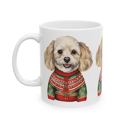 Cute Dog in Christmas Sweater Ceramic Mug — Holiday Pet Coffee Cup 11oz   Item #418967