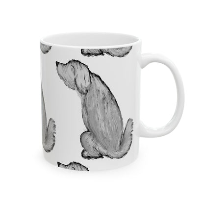 Dog Sketch Pattern Mug — Black & White Pawprint Ceramic Coffee Cup 11oz  Item #46642