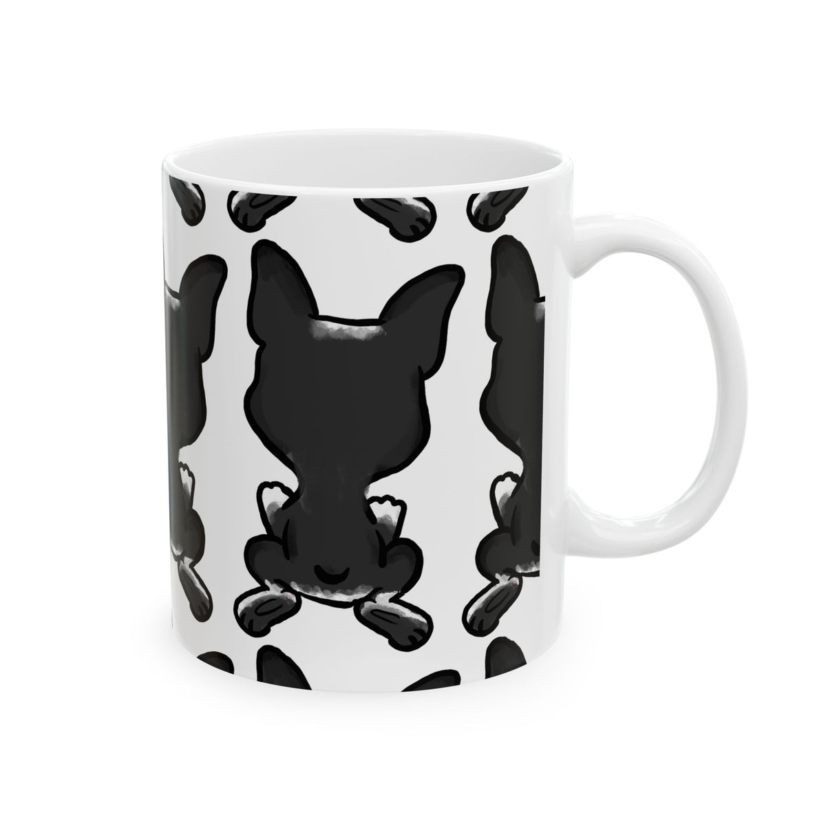 French Bulldog Pattern Ceramic Mug — Black & White Dog Coffee Cup 11oz   Item #636893