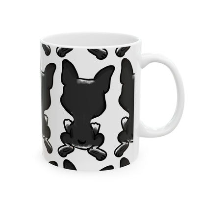 French Bulldog Pattern Ceramic Mug — Black & White Dog Coffee Cup 11oz   Item #636893