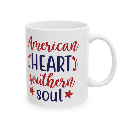 American Heart Southern Soul Ceramic Mug — Patriotic Red & Blue Coffee Cup  11oz   Item #920484