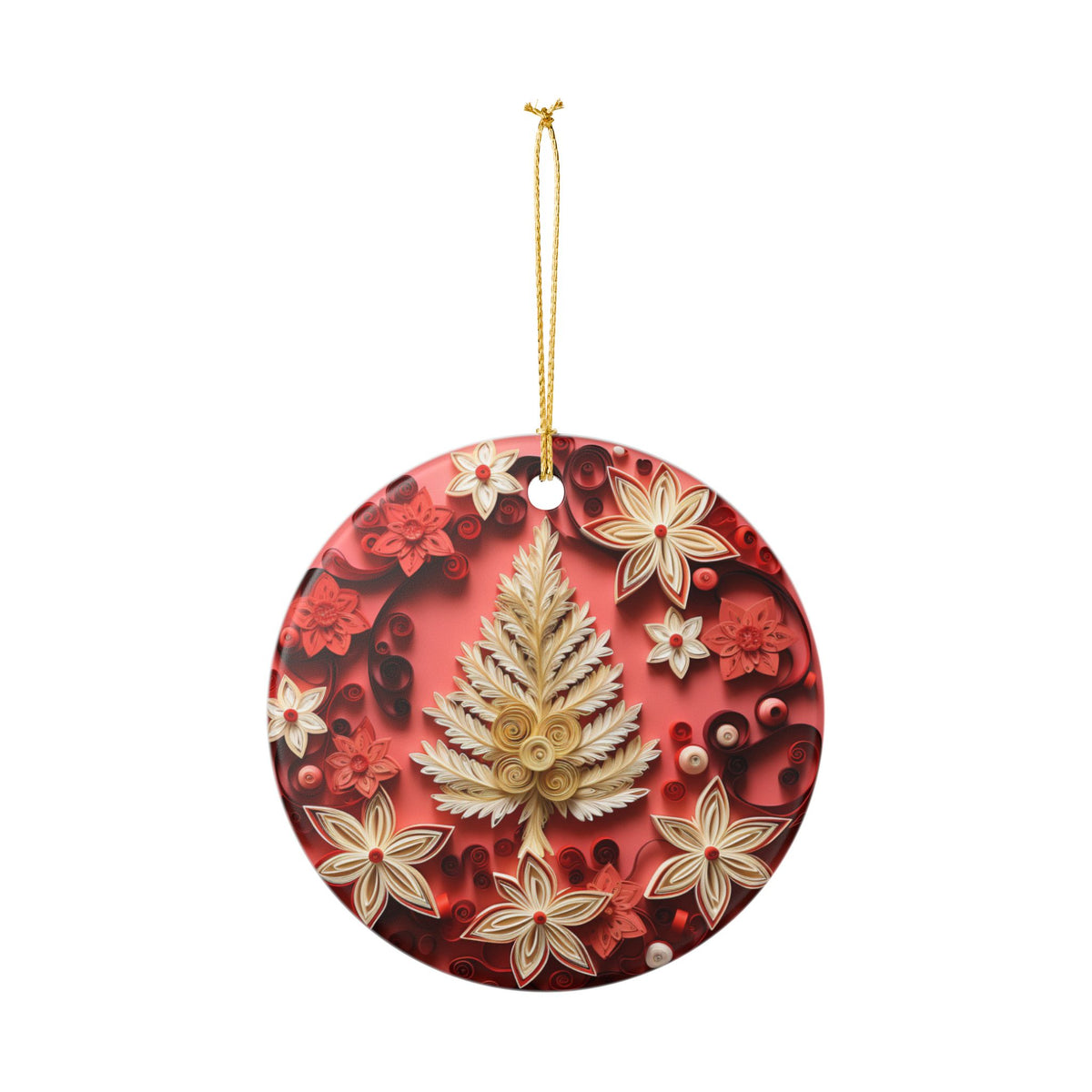 Red Floral Christmas Tree Ceramic Ornament    Item #462891