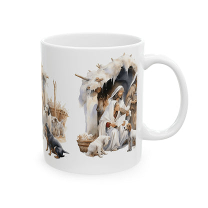 Nativity Scene Ceramic Mug with Mary, Joseph, Baby Jesus & Animals 11oz  Item #590879