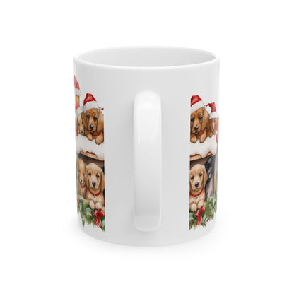 Christmas Puppies Ceramic Mug – Festive Dogs in Santa Hats 11oz  Item #825256