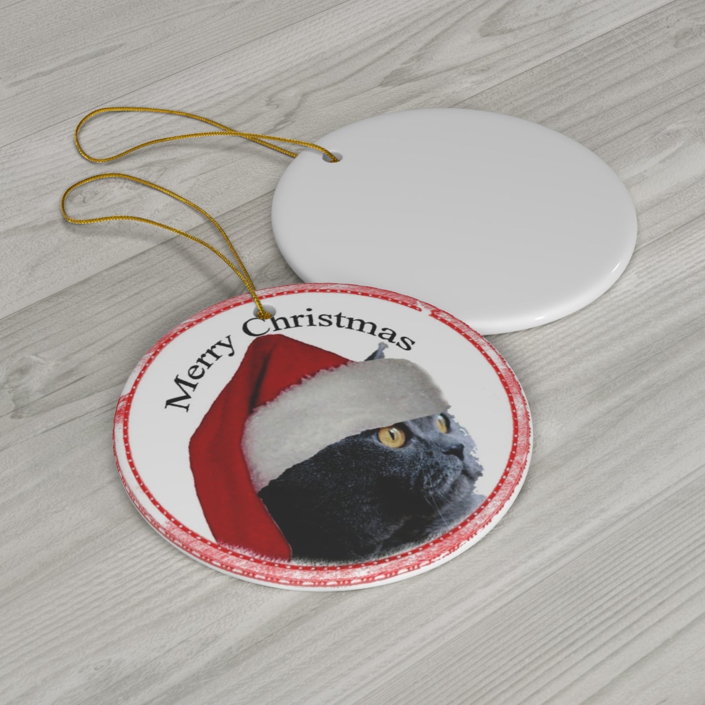 Merry Christmas Cat Ceramic Disc Ornament         Item #2649221