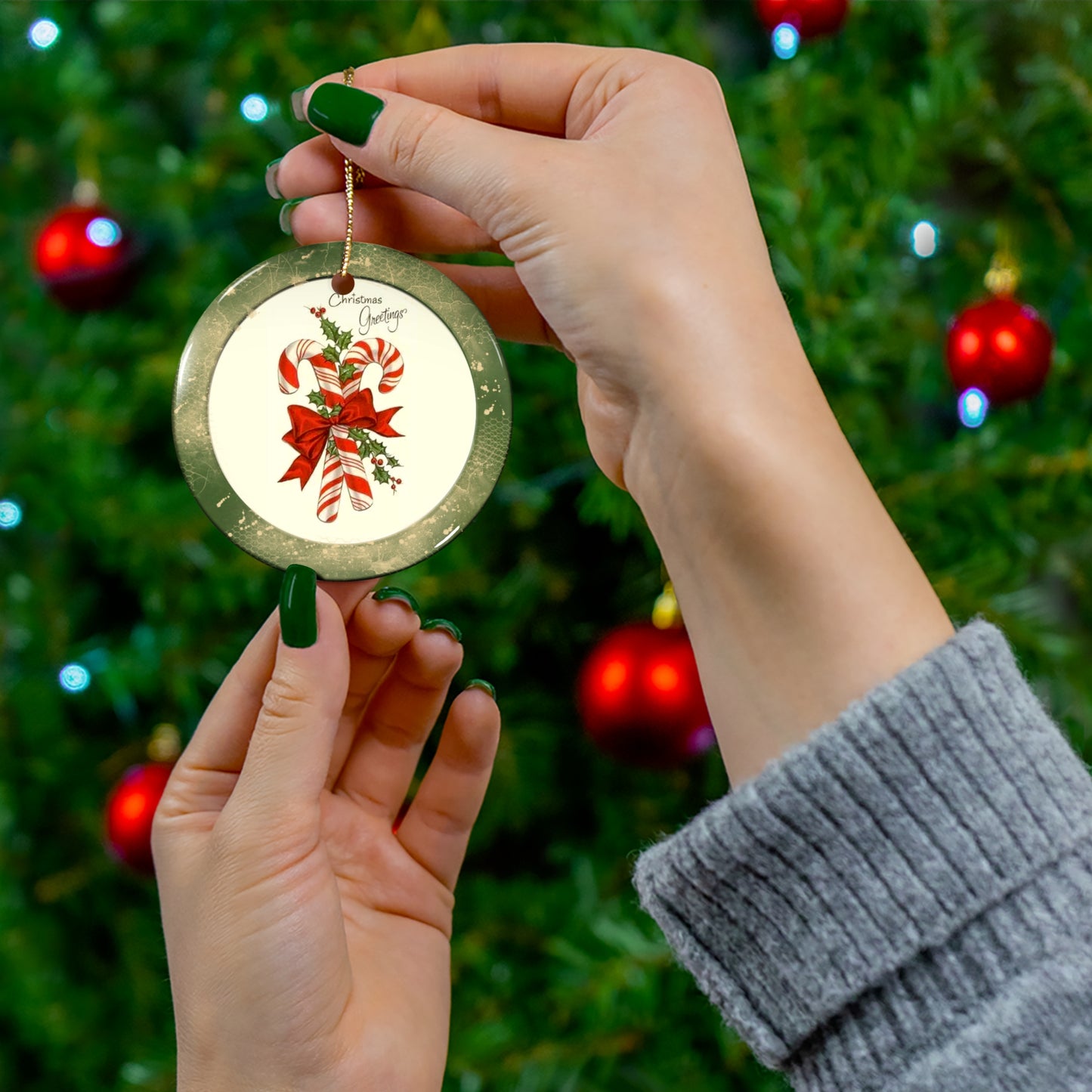 Candy Cane Ceramic Disc Ornament      Item #2617562