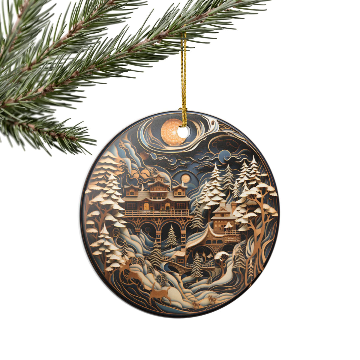 Winter Mountain Village Ceramic Ornament   Item #69752