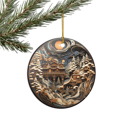 Winter Mountain Village Ceramic Ornament   Item #69752