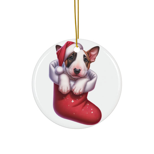 Bull Terrier Christmas Stocking Ceramic Disc Ornament      Item #7711245