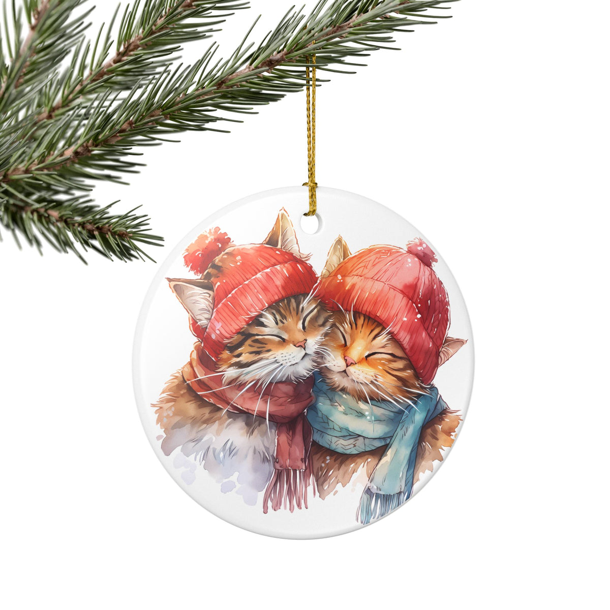 Cozy Winter Cats Ceramic Ornament   Item #84408