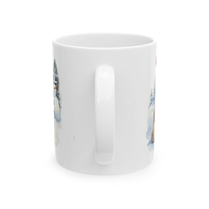 Winter Wonderland Snowman And Christmas Dogs Ceramic Mug  11oz   Item #605844