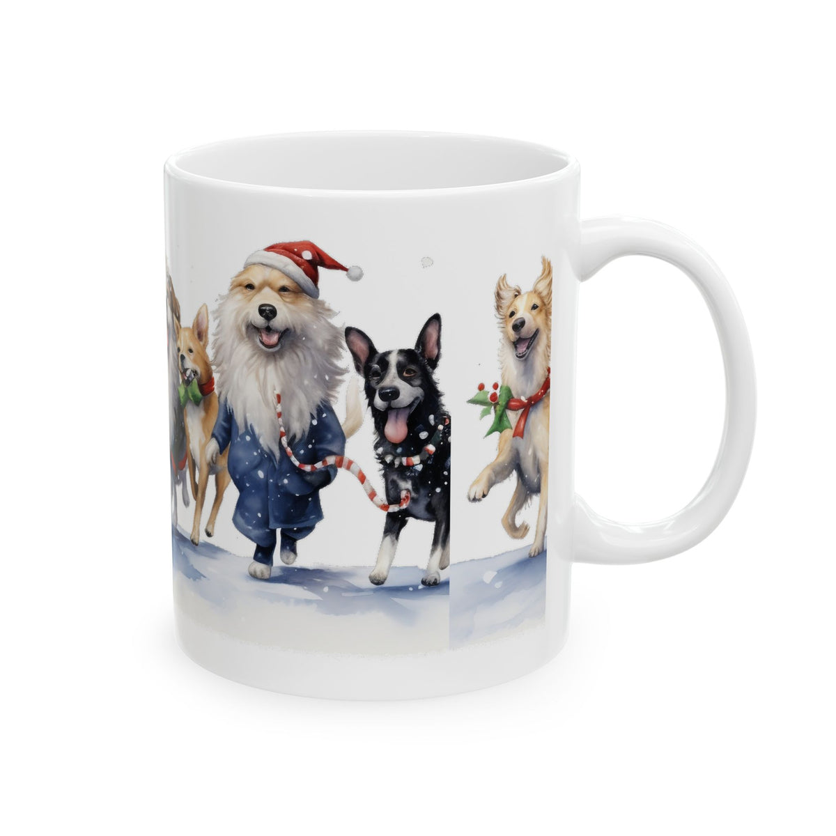 Holiday Dogs Christmas Mug — Festive Puppies in Santa Hats 11oz  Item #517109