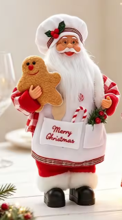 Santa Claus With Gingerbread Cookie 2D Wooden Figurine By Santa's Creations