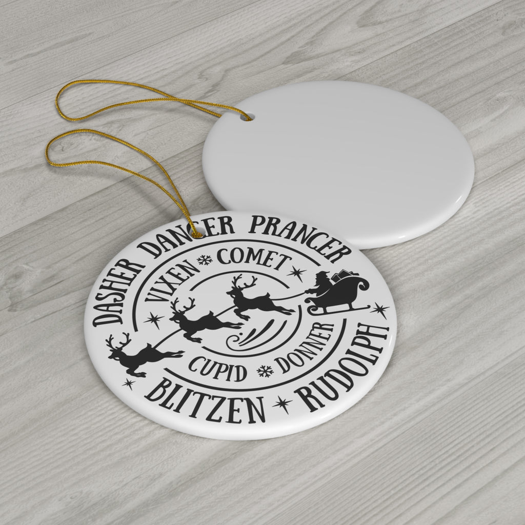 Santa's Reindeer Ceramic Disc Ornament        Item #591751