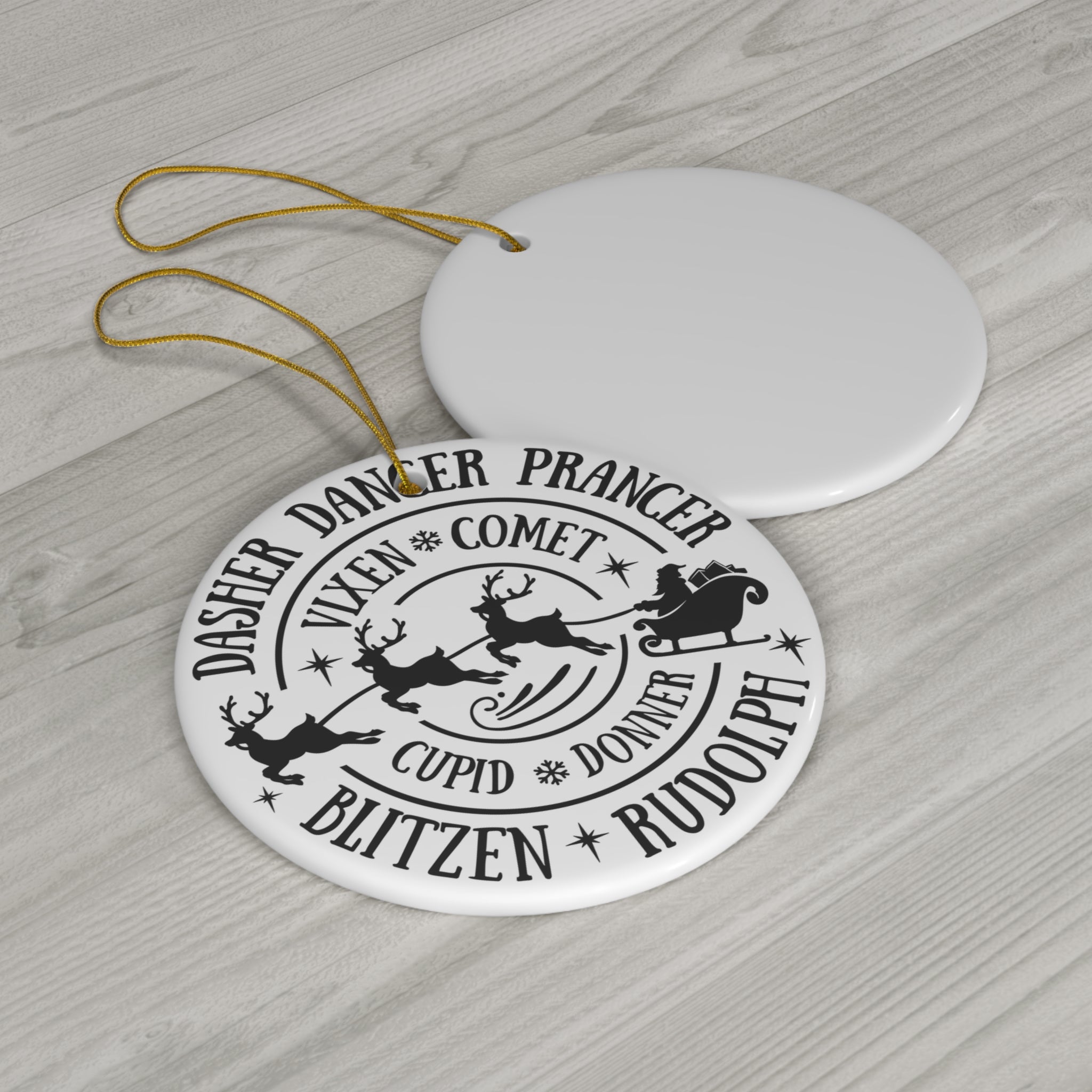 Santa's Reindeer Ceramic Disc Ornament        Item #591751
