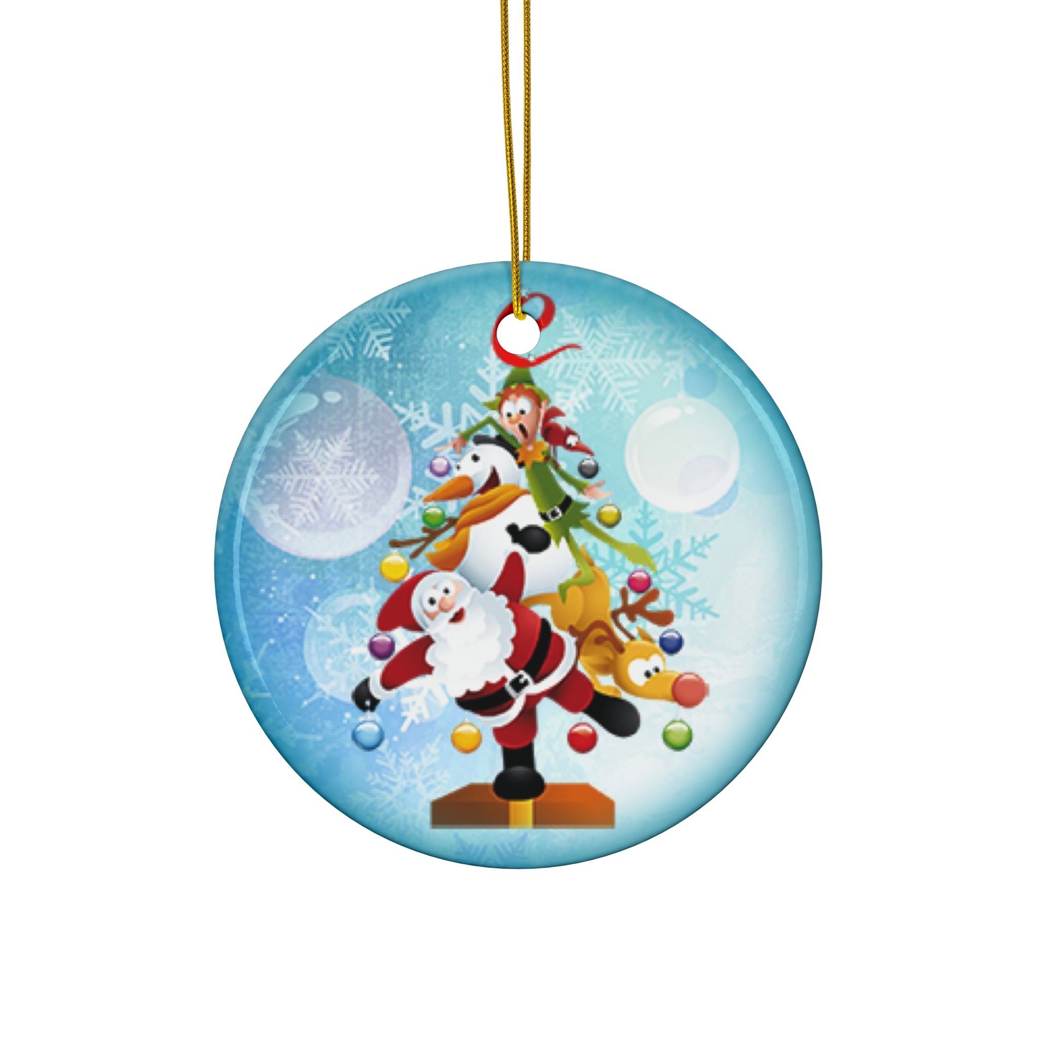 Santa And Snowman Ceramic Disc Ornament          Item #9830011