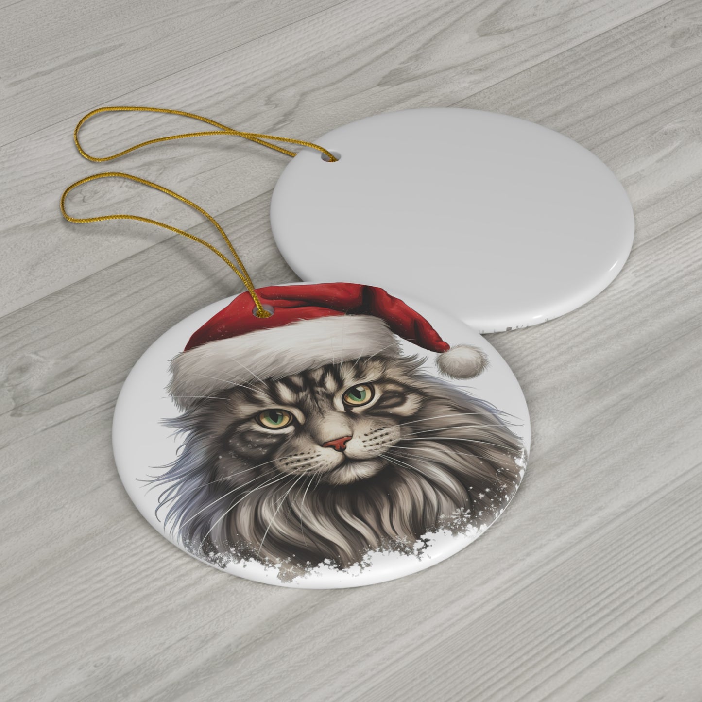 Maine Coon Cat With Santa Hat Ceramic Ornament      Item #2943961