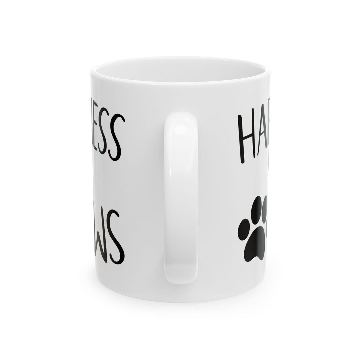 Dog Lover Ceramic Mug — “Happiness Has Paws” Paw Print Coffee Mug 11oz   Item #259295