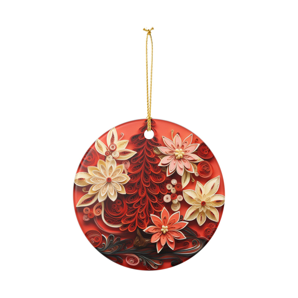 Red Floral Ceramic Ornament    Item #521139