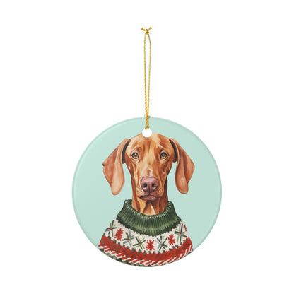 Festive Dog With Sweater Ceramic Christmas Ornament   Item #352433