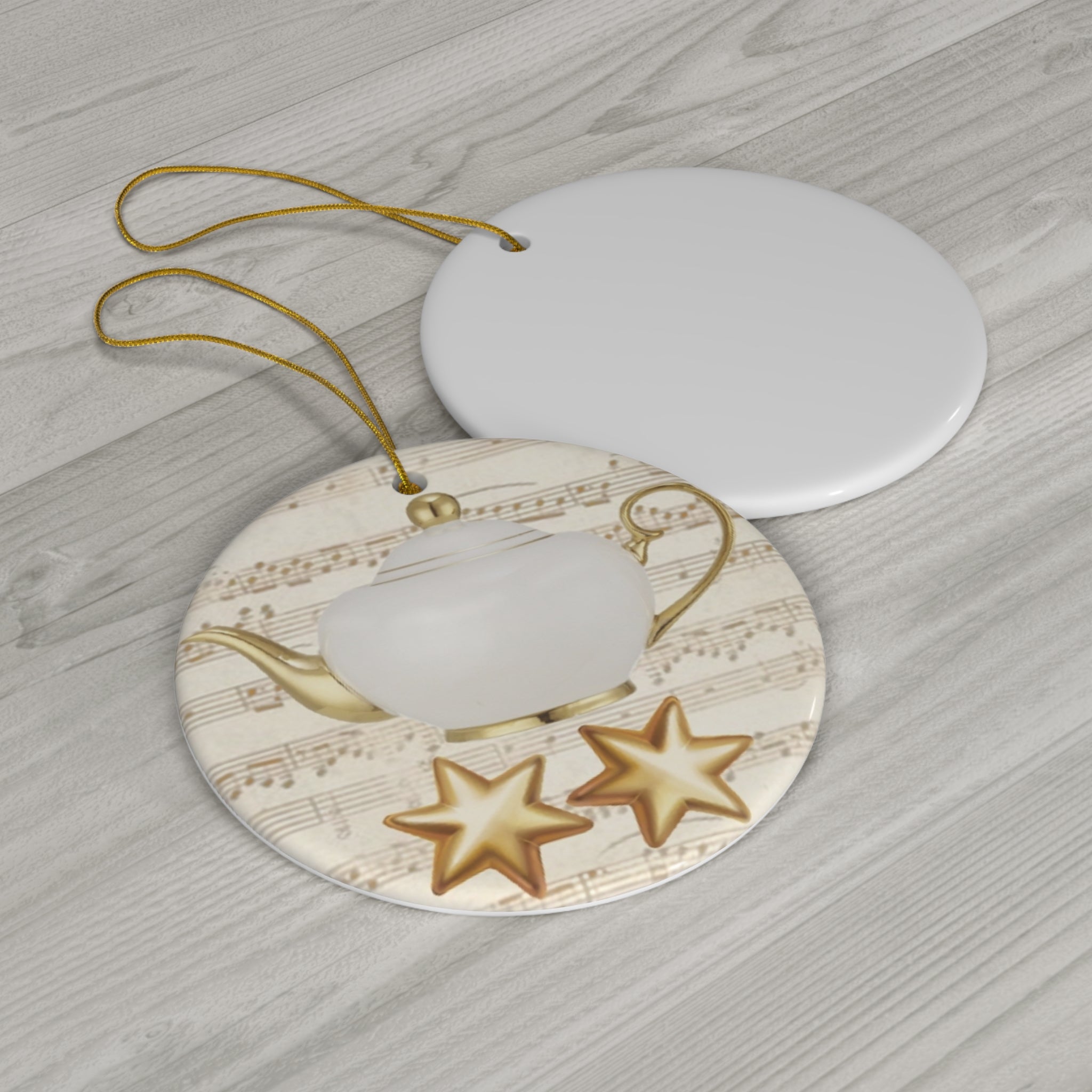 Christmas Tea Pot Ceramic Disc Ornament           Item #227314 - Buckshot's Bargain Barn