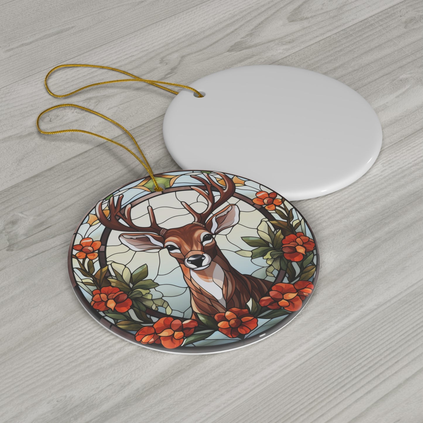 Christmas Deer With Flowers Ceramic Ornament                Item #5168579