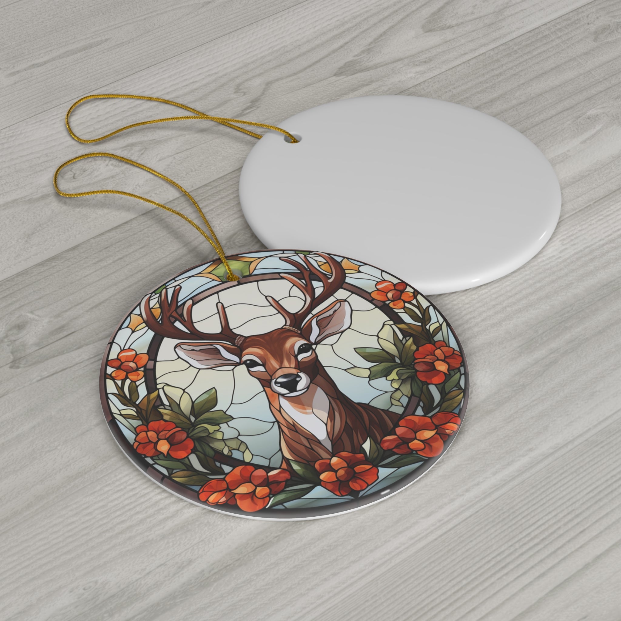 Christmas Deer With Flowers Ceramic Ornament                Item #5168579 - Buckshot's Bargain Barn