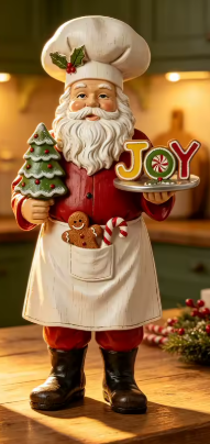 Christmas Chef Santa With Joy Sign 2D Wooden Figurine By Santa's Creations