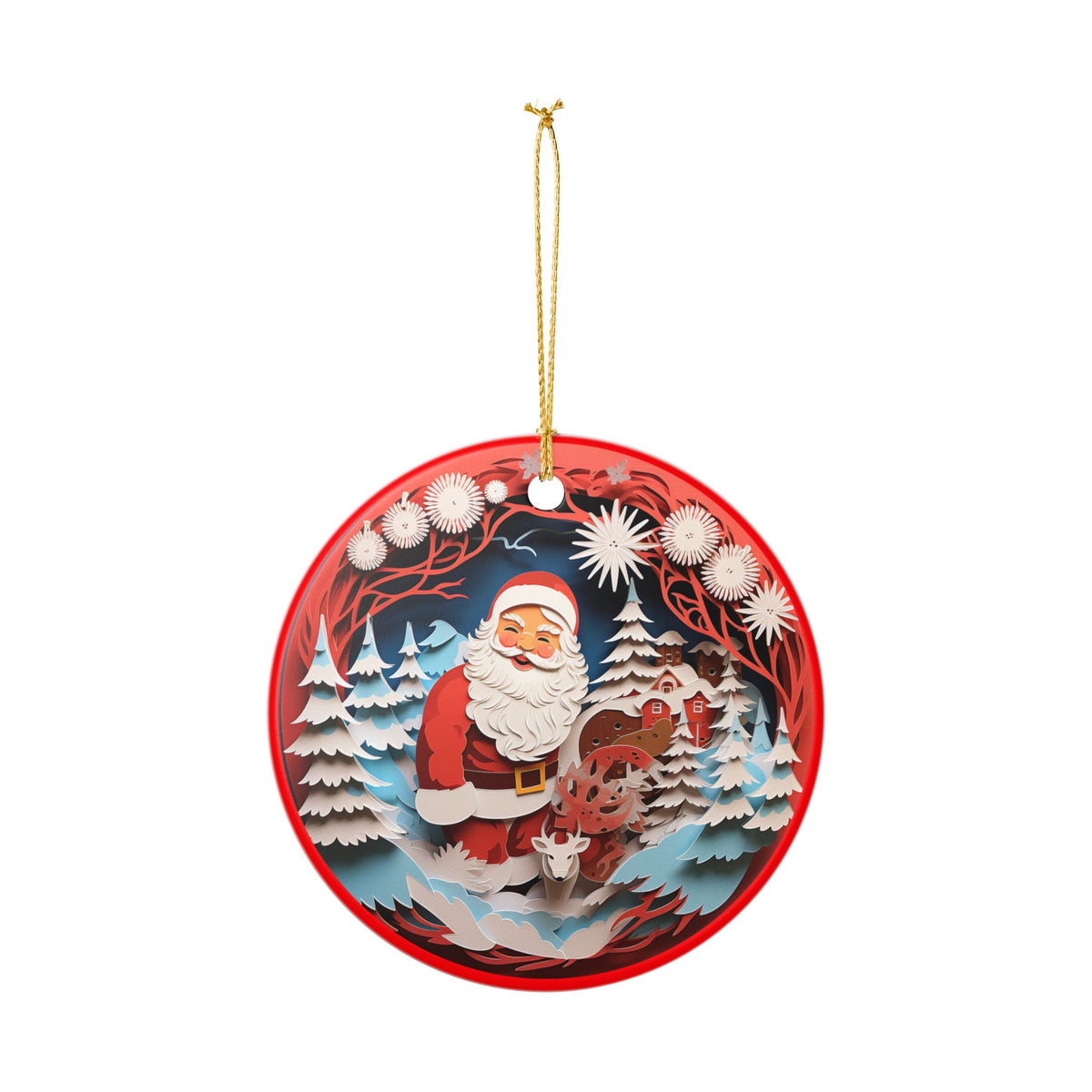 Santa and Reindeer Christmas Ceramic Ornament   Item #845139