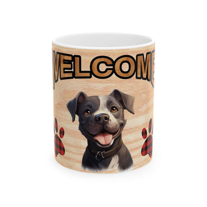Welcome Puppy Mug — Cute Happy Dog Paw Print Ceramic Coffee Cup 11oz    Item #150993